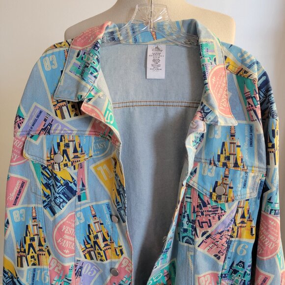 NWT - Castles of Disney Parks D23 Postage Stamps Denim Jacket (Size 2X) - Picture 3 of 16